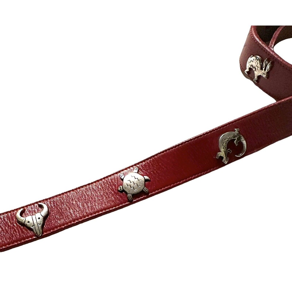 Vintage 90s Womens Silver Concha Southwestern Animals Red Leather Belt 30